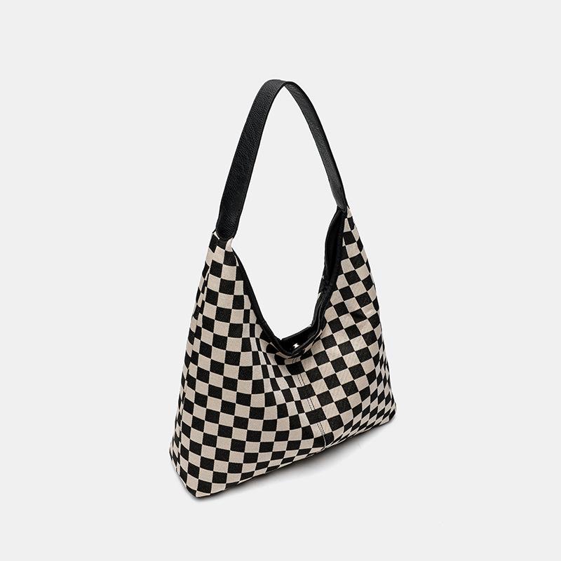 Retro Plaid Checkerboard Pattern Large Capacity Tote Bag Crossbody Shoulder Bag Handbag Notes Bag Female