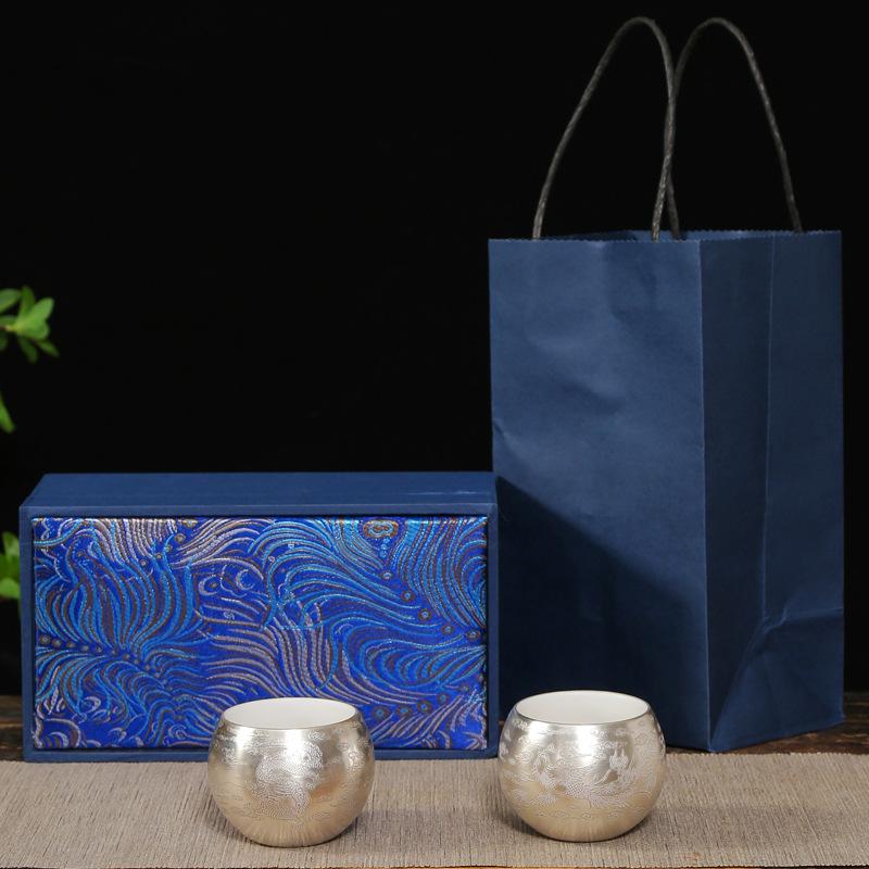 999 Vergoldetes Silber Drache und Phönix Handgefertigt Reiner Jade Keramik Geschenkbox Kung Fu Tee Set Haushaltsgebrauch Meistertasse