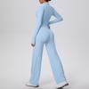 New Cross-border Solid Color Zip Jacket & Wide Leg Yoga Suit - Two-piece Fitness Set