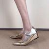 Französische Mary Jane High Heels Damen 2025 Frühling und Sommer neu gold ein Wort mit spitzer Zehenpartie flacher Ausschnitt Keilabsatz Temperament Einzelner Schuh