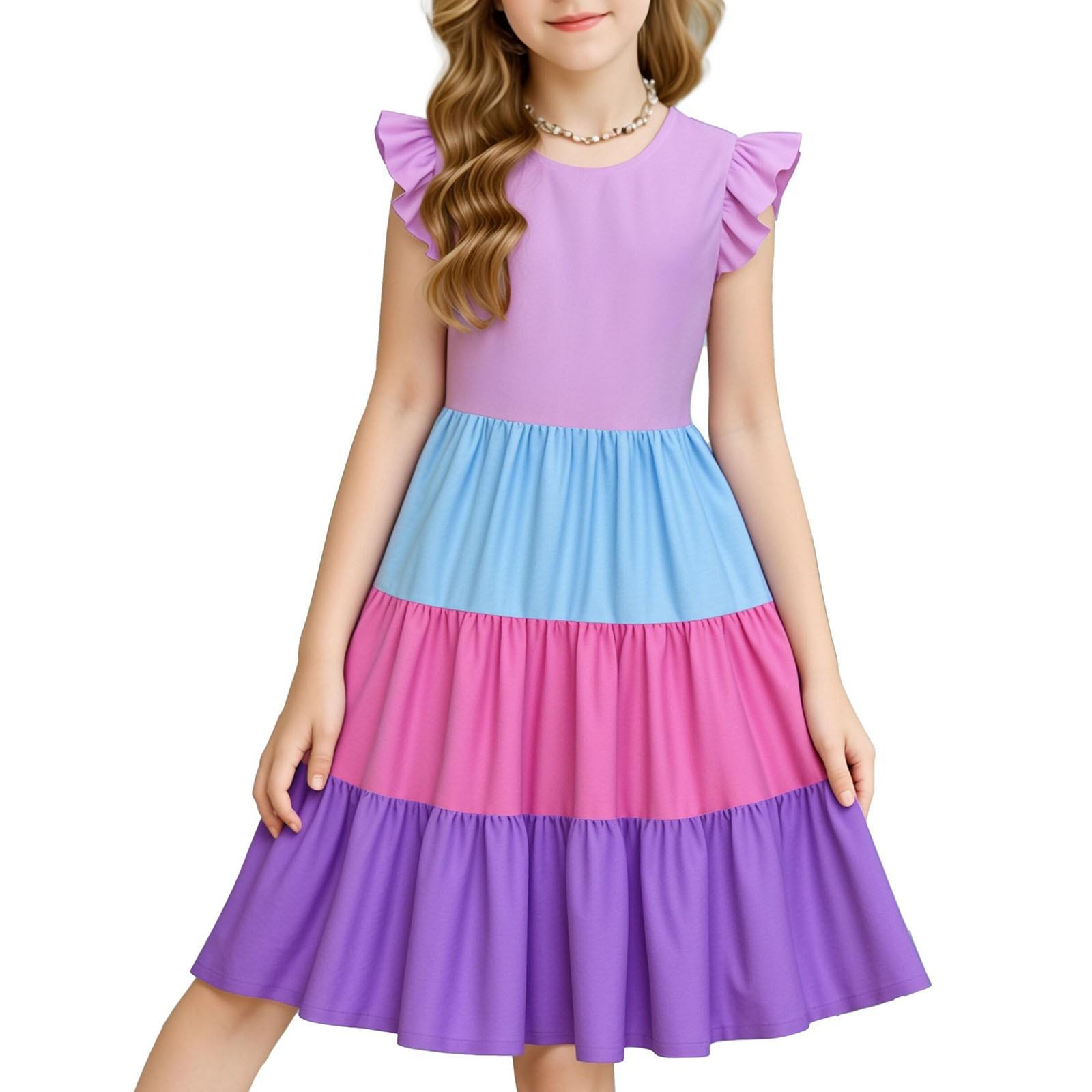 Summer children s dress Girls print casual cute round neck princess dress 150