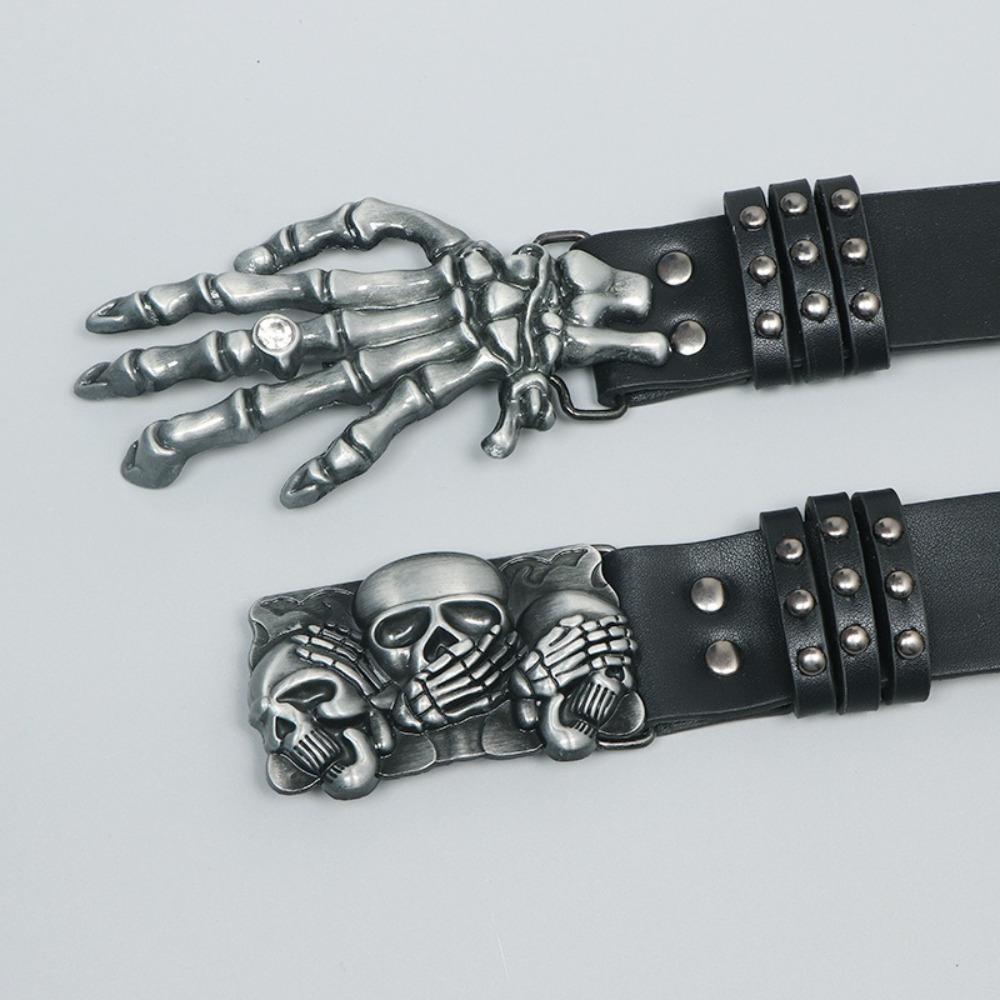 Versatile Skull Belt Punk Gothic Leather Belt Y2k Snap on Waist Belt  Unisex