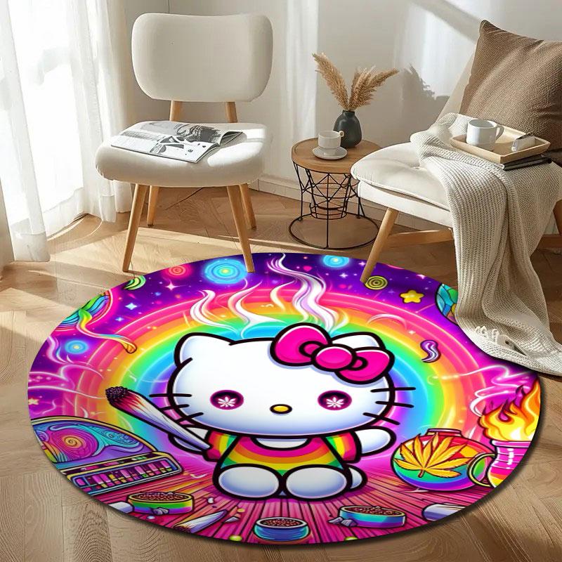 Classic Round Love Multicolor Carpet, Non-Slip Floor Mat for Dining Room