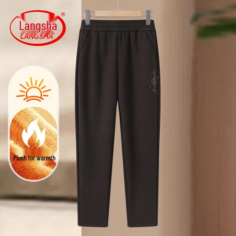 LangSha Mid-Aged & Elderly Plush-Lined High-Waist Straight-Leg Pants 4XL