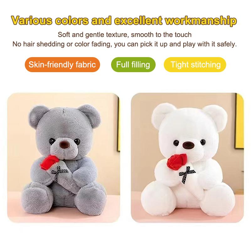 Valentines Gift Wedding Rose Bear Plush Toy 25cm Softly Stuffed for Sweet Moments