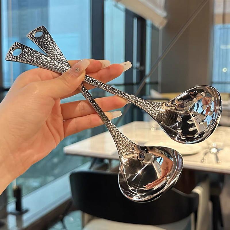 Strecurătoare din Oțel Inoxidabil cu Mâner Lung Skimmer Lingură Adâncă pentru Servit Supă Accesorii Bucătărie Tacâmuri de Casă Lingură cu Cap Rotund