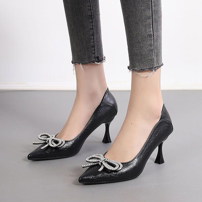 High Heels Feminine Temperament Rhinestones Spring and Autumn Pointed Thin Heels Work Shoes