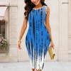 Women Plus Size Round Neck Sleeveless Multicolor Printed Bodycon Midi Dress