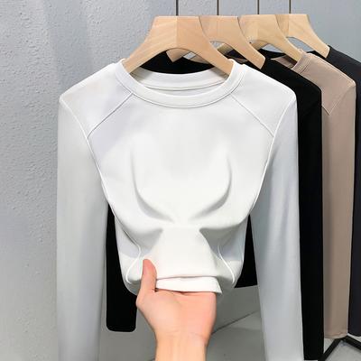 Weißes Rundhals-Schleif-Langarm-T-Shirt für Damen Neues Temperament Inneres Basic-Shirt Vielseitiges Slim-Top