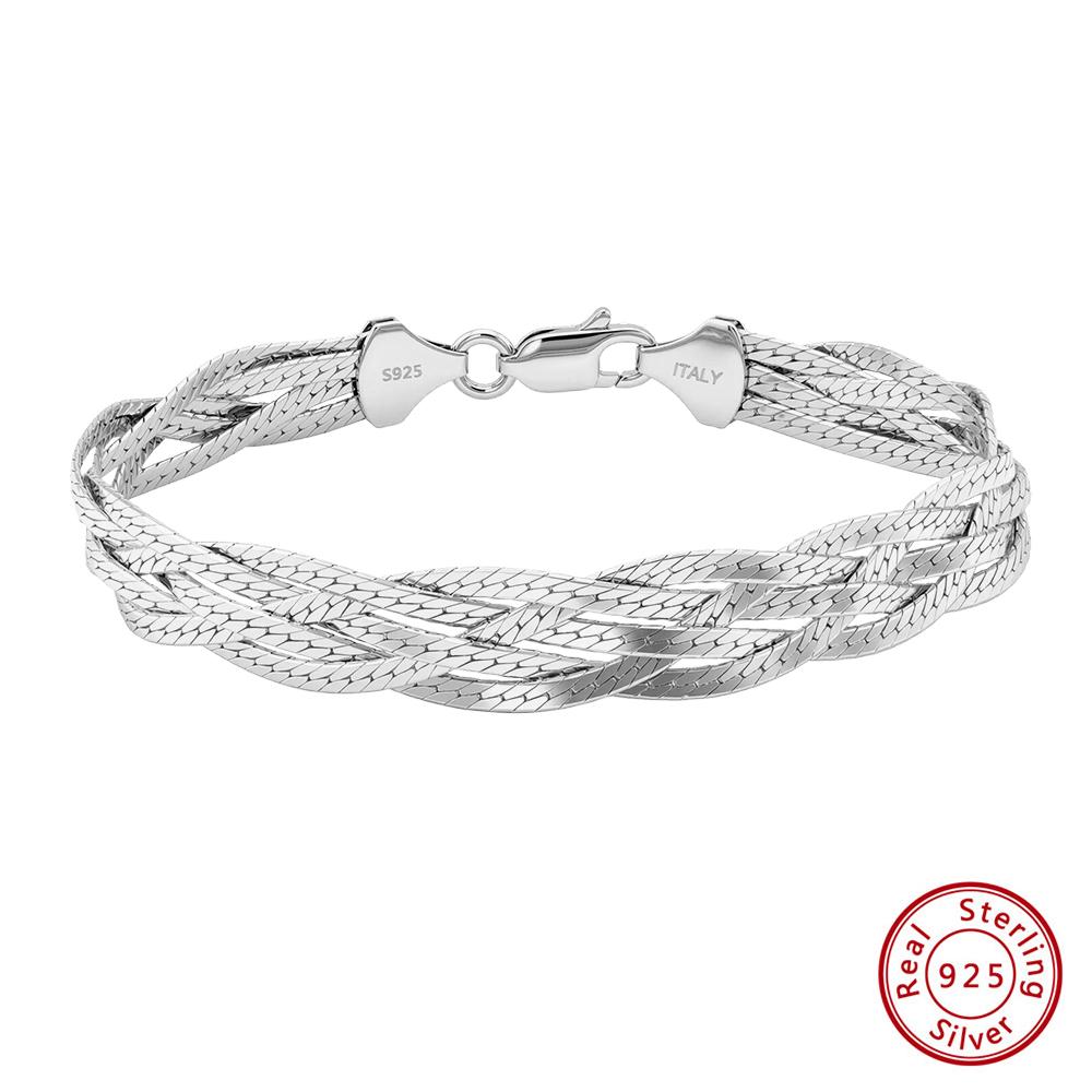 

EFFIE QUEEN Flat Side Chain on Hand 7MM Bracelet 925 Sterling Silver Multiyaer Link Chain Bracelet Unisex Trendy Jewelry SB220 16.5CM
