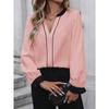 Womens V Neck Long Sleeve Contrast Color Blouse