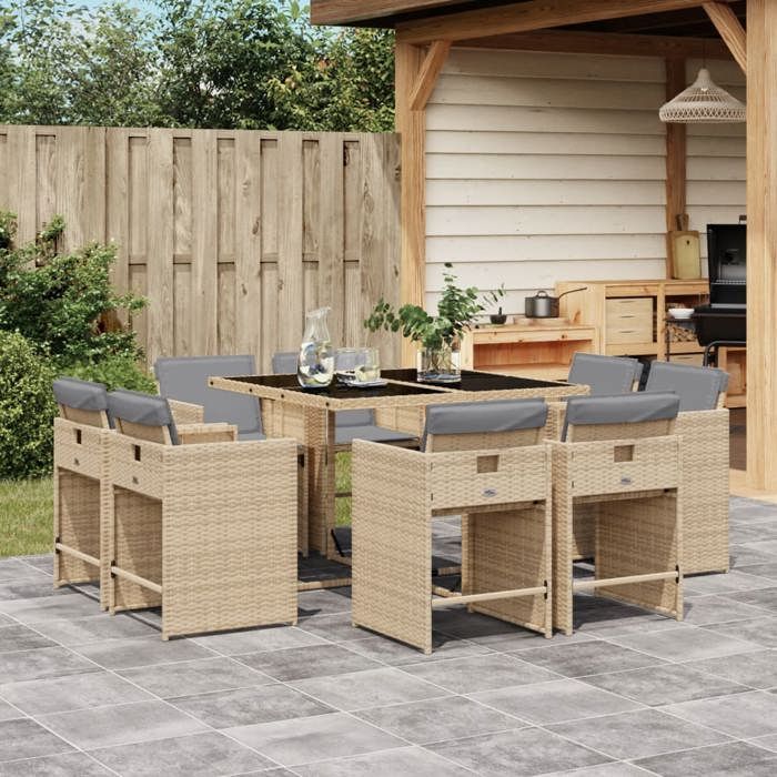 VidaXL Ensemble à manger de jardin et coussins 9 pcs mélange beige 3277967
