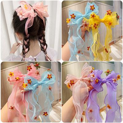 Children'S Hair Accessories Flower Bow Ribbon Hairpin Girls Braided Mesh Hairpin Princess Summer Super Fairy Headband Women