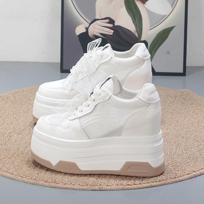 Fashion 10CM  Air Mesh Cloth Leather Ethnic Moccasins Vulcanize Native Flats Lace Up Shoes Chunky Sneaker Loafer Women Comfy