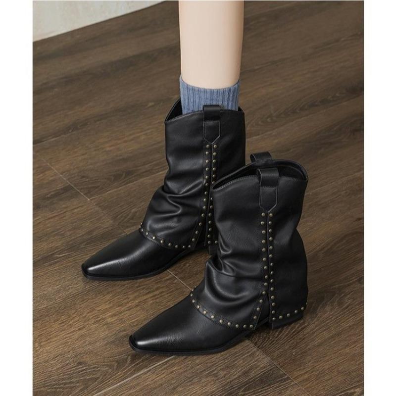 New Style Luxury Women's Cowgirl Boots Fashion Slip on Ladies Elegant Square Heel Long Pipe Boots Shoes Retro Zapatos Mujer