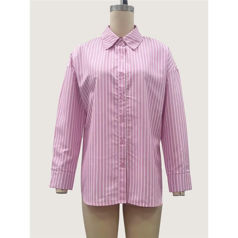 Women's summer striped shirt long-sleeved lapel loose shirt