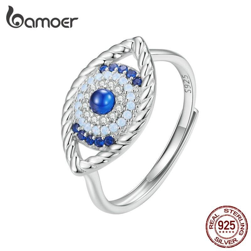 

BAMOER, кольцо из стерлингового серебра 925 пробы, синий циркон, открывающееся глаз дьявола, регулируемое кольцо на удачу для женщин, подарок на день рождения, ювелирные изделия
