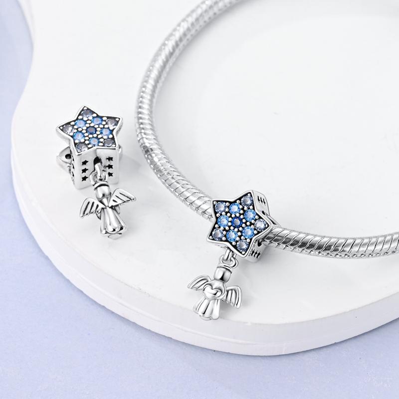 Blaue Stern-Engel-Anhänger Kupfer Originalperlen Passend für Original-Charm-Armband Perlen Schmuck Geschenke für Frauen