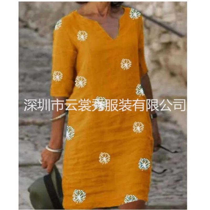 

QICED Fashion Summer Spring 1/2 Sleeves V-Neck Casual Dresses S жёлтый