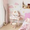 Kids Dressing Table, Girls Vanity Set with Mirror and Stool, 7 Play Accessories, Drawer, Desktop Storage, Pink
