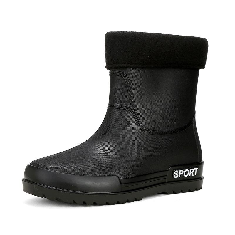 Rain shoes men's warm rain boots non-slip short tube integrated waterproof shoes kitchen rubber shoes medium tube car wash fishing shoes