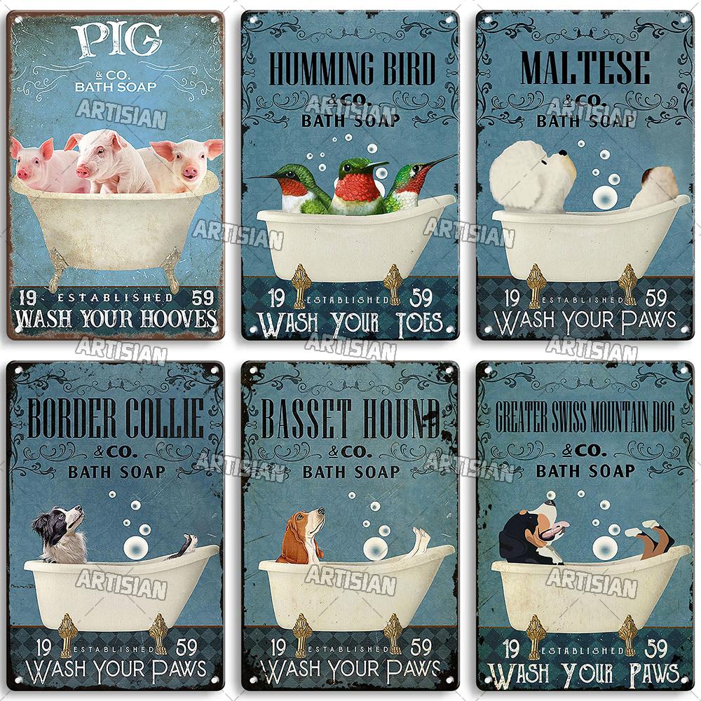 Artisian Bathroom Metal Sign Washing Room Tin Poster Toilet Decorative Plate Bath Soap Wall Decor Garage Bar Pub Club Hotel Cafe