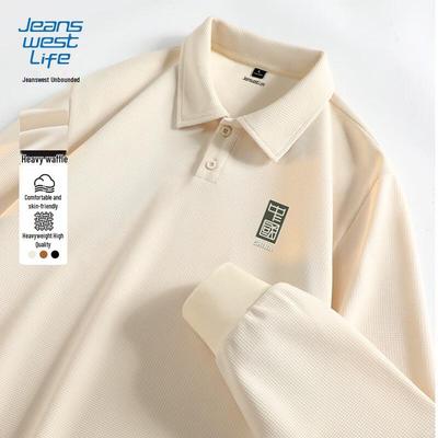 JEANSWEST LIFE Men's Chinese Style Waffle Knit Long Sleeve Polo Shirt