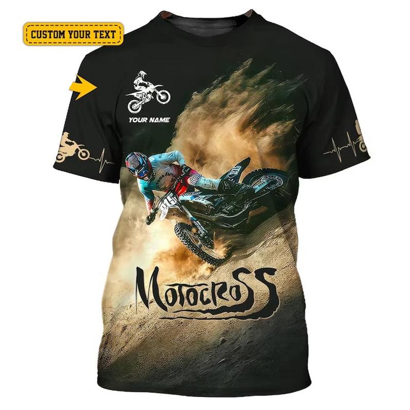 Motocross Theme Print T-shirt Men's Clothing Customized Name Outdoor Sport T Shirts Cool Pattern Personality Gift Men Tee Top