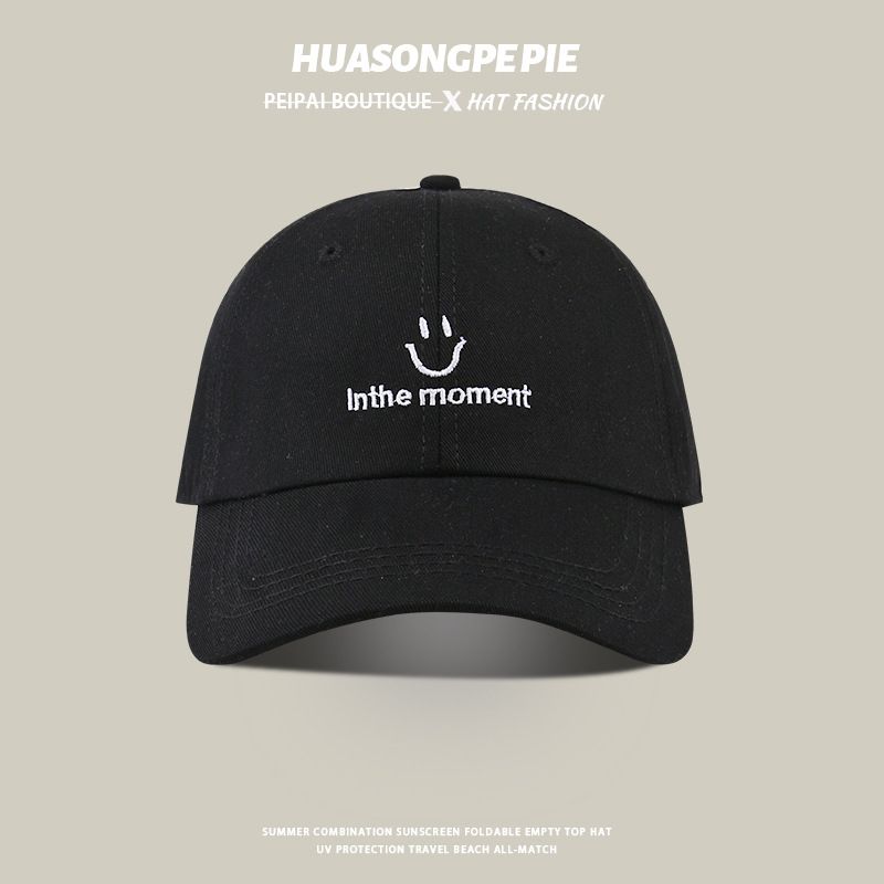

and Summer New Arrival Smiling Face Embroidery Baseball Cap Female K-style Minimalist Face-Looking Small Sun Hat Student All-Matching Peaked Cap Male C3649 Black M(56-58cm)
