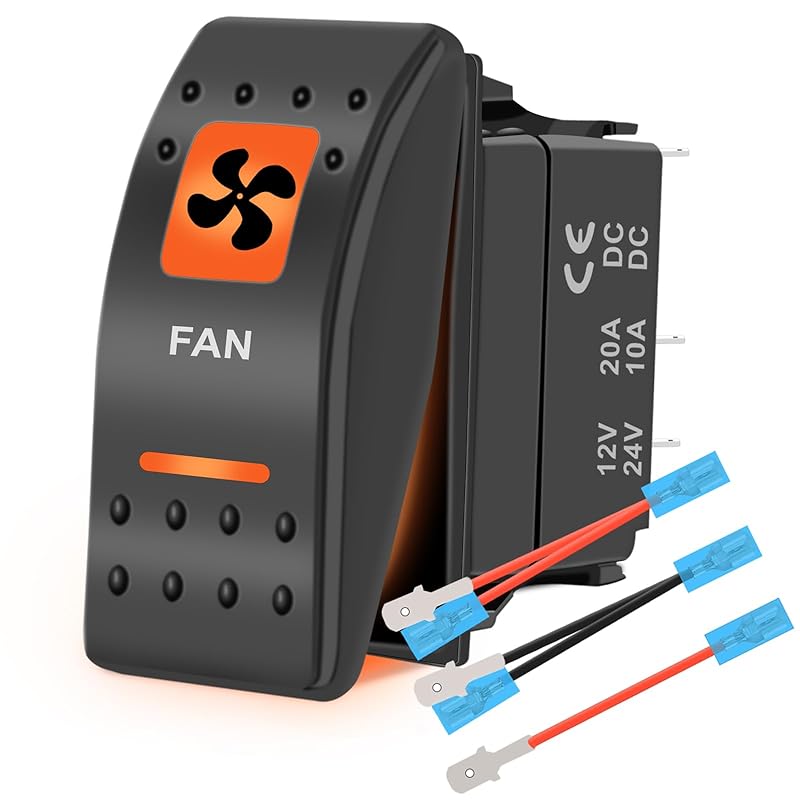 LED Light Bar Waterproof Rocker Switch Toggle On-Off 12V 24V 5Pin SPST Orange Backlit, with Jumper Wires Set Compatible for Polaris RZR Can-Am Car