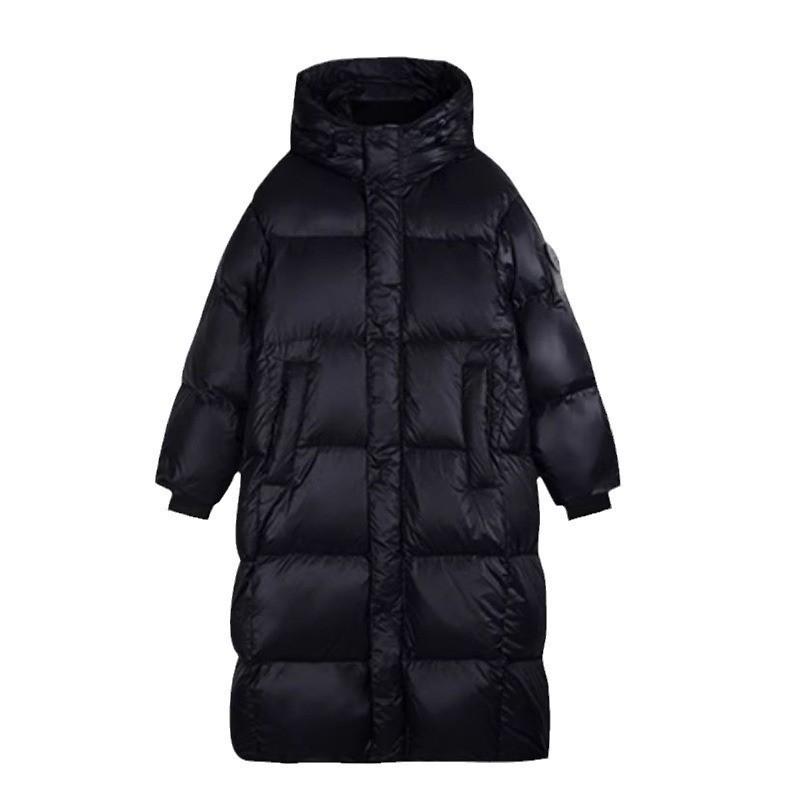 Black Gold Down Jacket for Women in Winter New Korean Version Loose Over The Knee Thickened Long Cotton Coat and Jacket