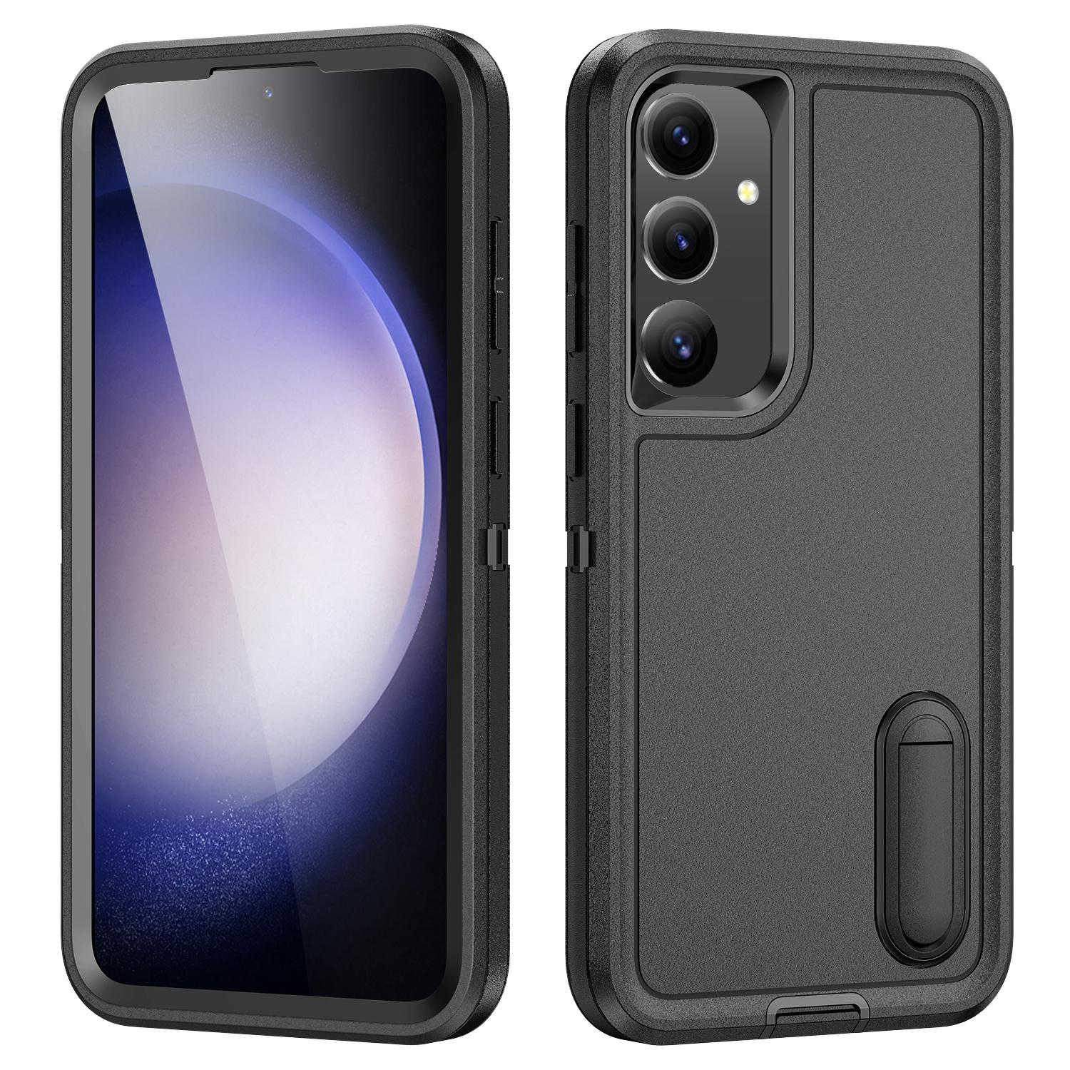 

For Samsung Galaxy S25+/S24+ Case Kickstand Phone Cover PC+Silicone+EVA 3-in-1 Design Black+Black