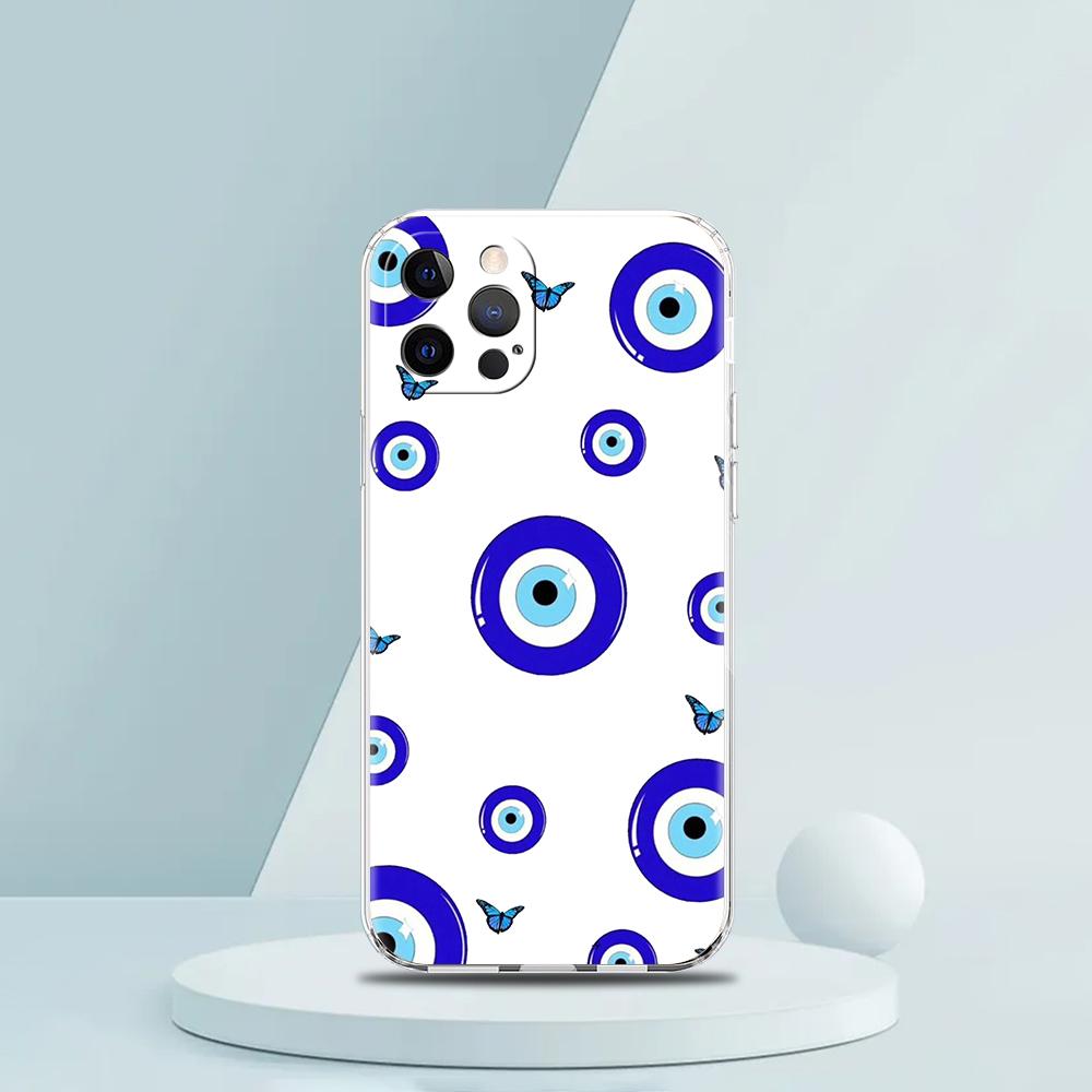 For iPhone 15 16 14 13 12 Mini 11 Pro Max XS X XR SE 7 8 Plus Silicone Clear Cover Blue Eye Art Luxury Phone Case