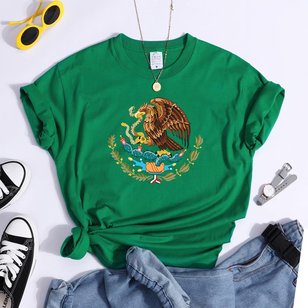 

Mexico A Divine Eagle Holding A Snake In Its Beak Print Female Tshirt Breathable O-Neck Tees Casual Crop Top Streetwear Clothes 4XL