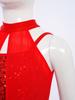 Girls Lyrical Performance Costume Shiny Sequins Sleeveless Asymmetrical Dance Dress with Sheer Mesh Skirt