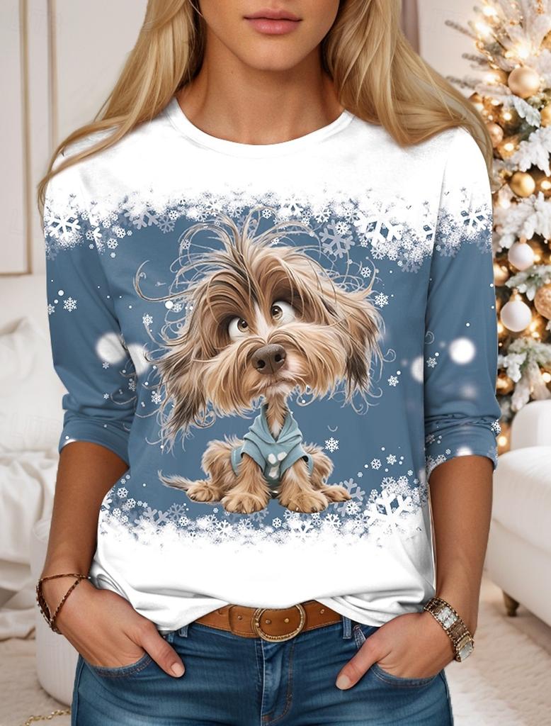 Women's Sweatshirt 3D Prints Christmas Theme Kawaii Graphics Long Sleeve T-shirt Casual Loose Fit O-Neck Tee Long Sleeve Tops