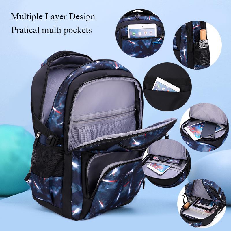 Mochila personalizada de céu estrelado para meninos, mochilas escolares de grande capacidade para estudantes do ensino médio de 4 a 6 anos