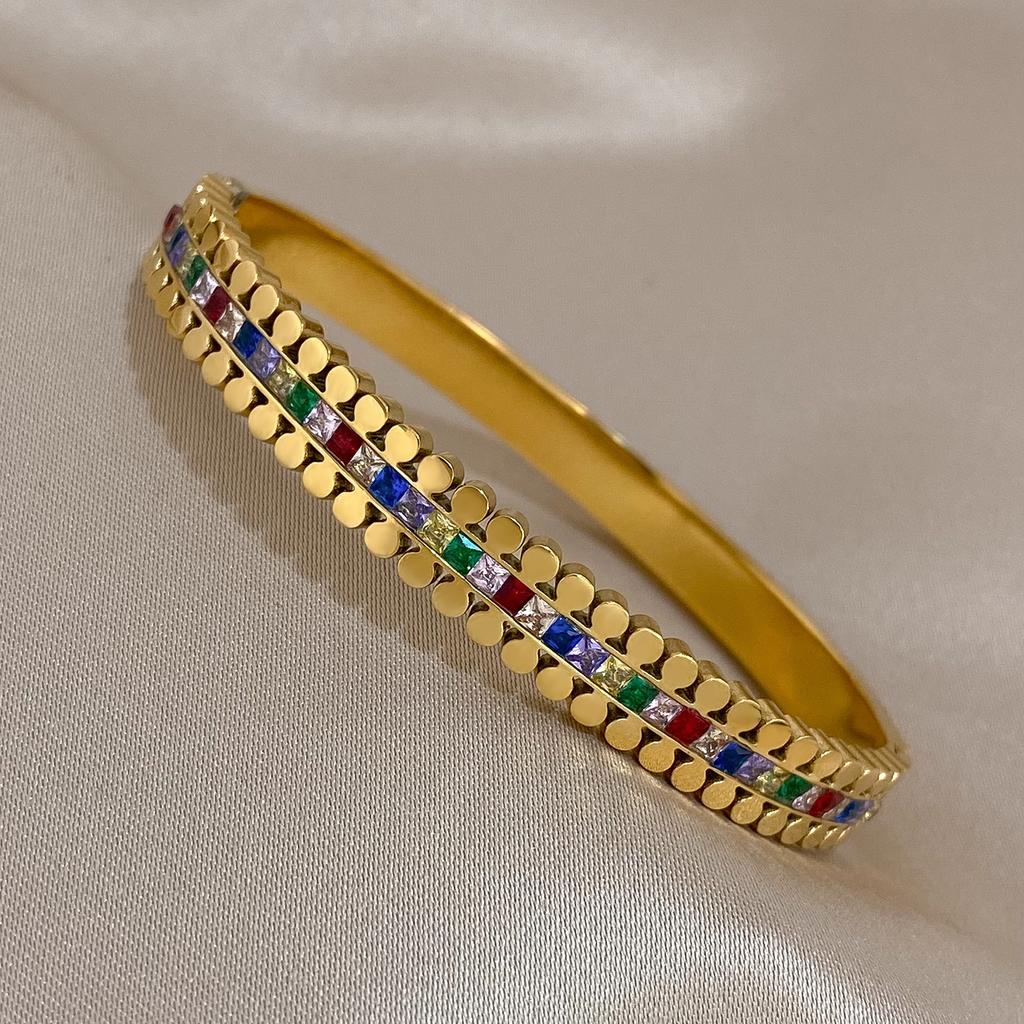 Stylish Chic Multicolor Luxury Zircon Stainless Steel Bangles Bracelet for Women New Trendy Charm Waterproof Jewelry