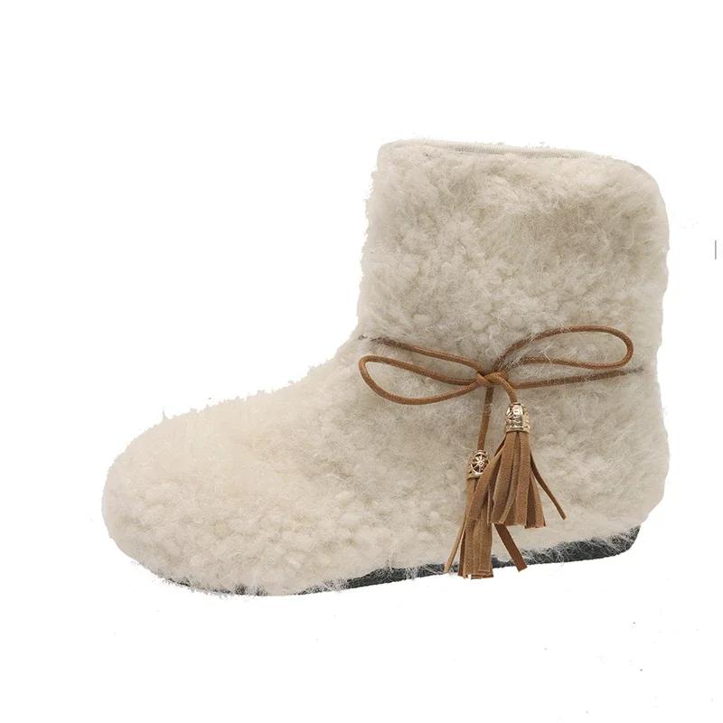

Модные корейские плюшевые женские туфли 2024 года, теплые и морозостойкие новые женские ботинки, удобные универсальные зимние хлопковые ботинки 37 белый