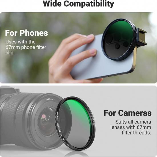 NEEWER 67mm Phone CPL Filter with Cold Shoe Clip HD Circular Polarizer Lens Filter Accessories For Android Samsung iPhone 6