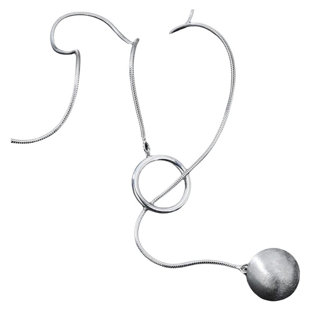 Geometric Shape Long Sweater Chain Luxury Silver Bead Necklace Brushed Round Ball Necklace  Gift