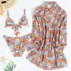 Long Sleeve Swimsuit Women High Waist Bikini Set Three Pieces Cover Up Summer Ethnic Style Push Up Beach Wear