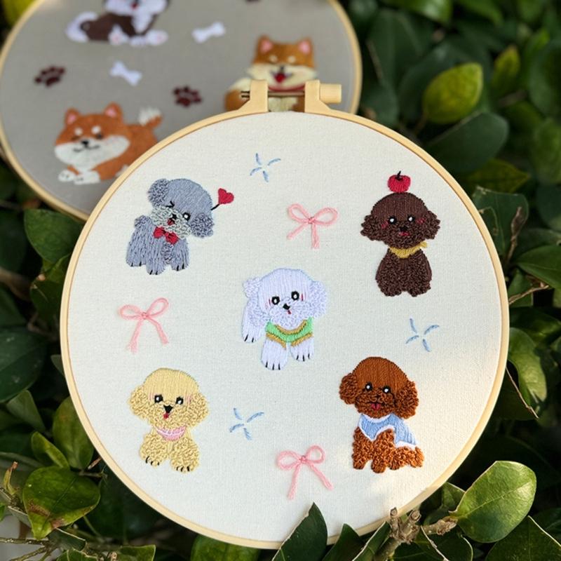 Beginner Embroidery Kits for Adult Easy to Learn Dog Embroidery Pattern from Video & Instruction Needlepoint Kits