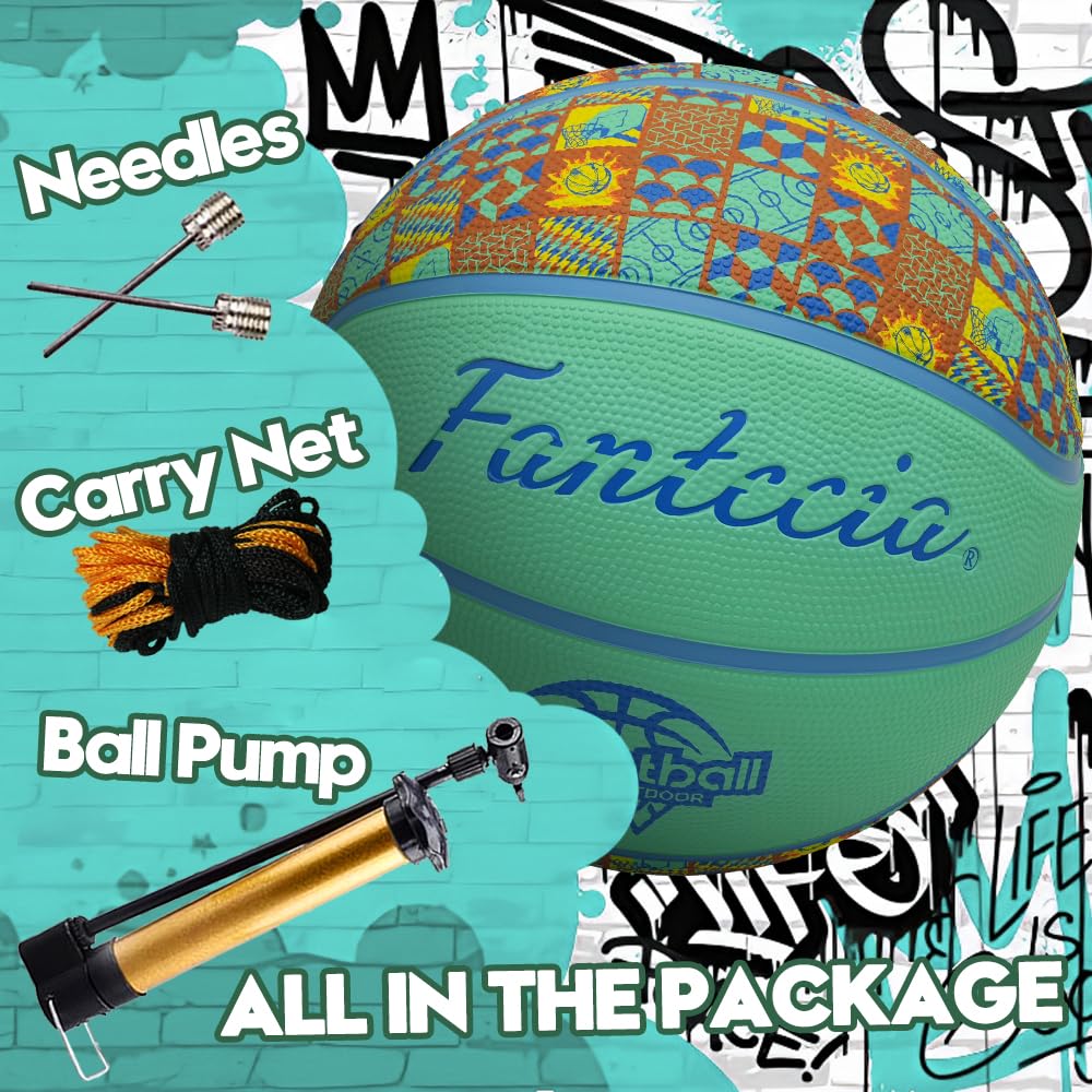 Fantecia Basketball Size Rubber Blue Square Perfect Gift for Teens 5, Indoor/Outdoor Ball, Pattern,