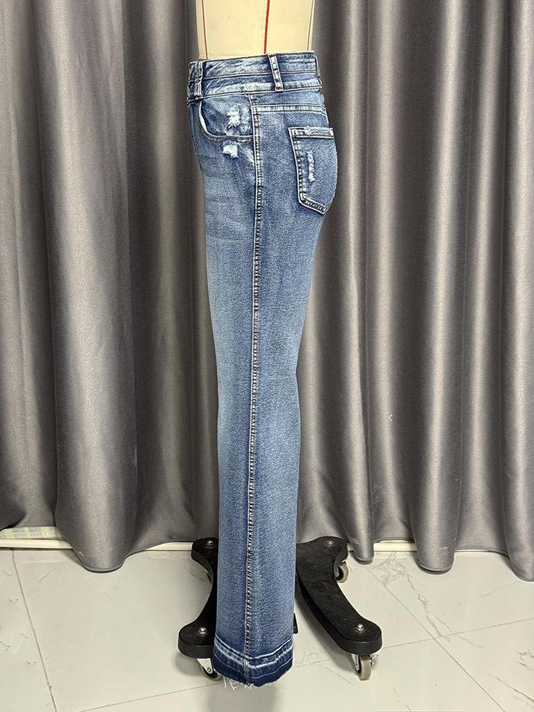 Cross-Border Women's Retro Ripped Jeans, 2025 Spring Micro-Flare Washed Street Style