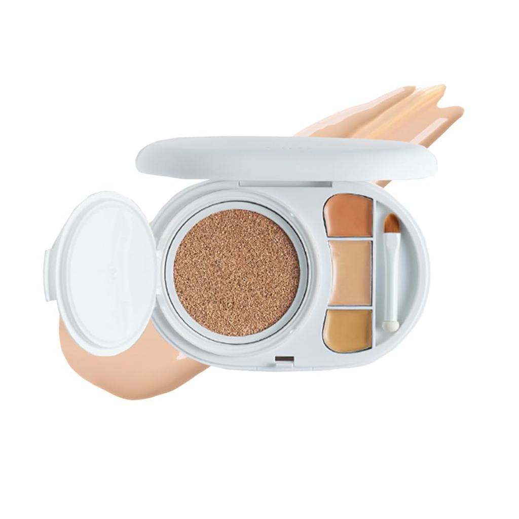 Effect-Like Finish Foundation, Cushion Foundation with 3-Color Concealer, SPF50+ PA+++, Long-Lasting Coverage, Blemish Concealer, 18 Ecru