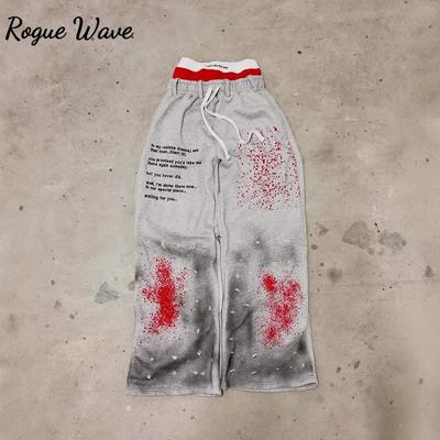 RogueWave Harajuku Street Dirty Style Fashion Double Waist Pants High Waisted Jogger Drawstring Sweatpants Loose Cargo Trousers