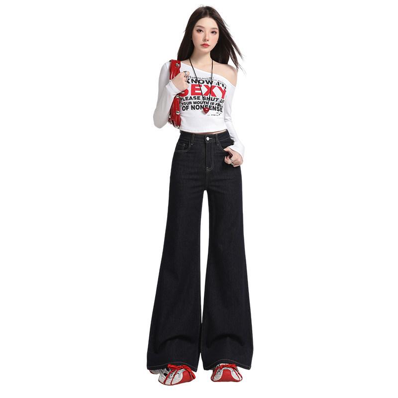 Women s High-Waisted Dark Blue Plush Micro-Flare Jeans - Petite Fit for Spring, Autumn, Winter 2026 M
