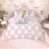 Homewish Monogrammed Duvet Cover Set for Kids, Pink Buffalo Plaid Bedding Set, Pink Reversible Quilt Cover Set