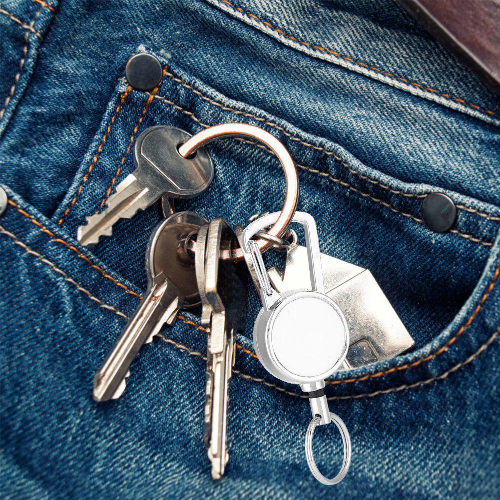 Breloc Retractabil Metalic cu Fir de Nailon de Înaltă Rezistență, Cordon Anti-Pierdere, Inel cu Cataramă, Exterior